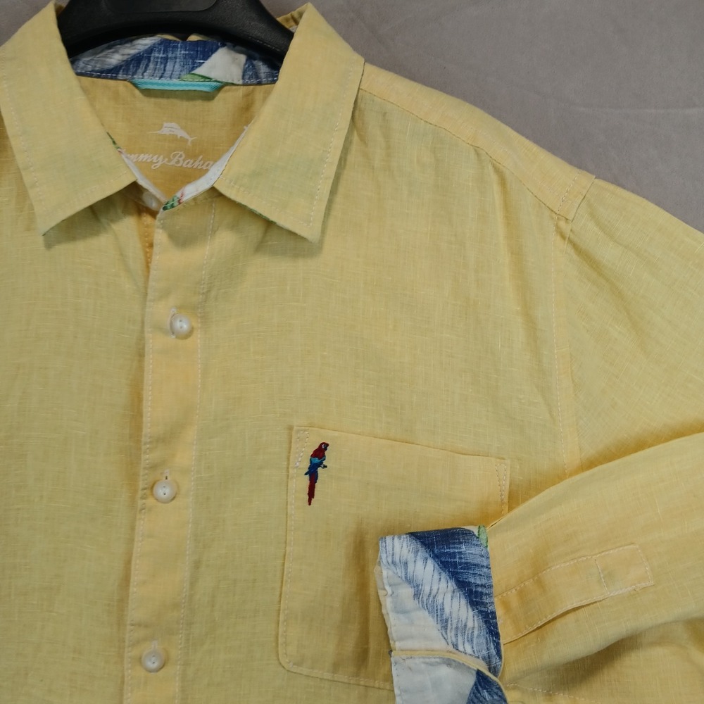 Tommy Bahama XL Mens Shirt Linen Parrot Flip Cuff 26x31 (2XL) Hawaiian Tropical